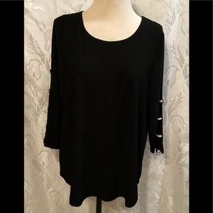 Black Long Sleeve Poly Nylon Top w/ Sleeve Detail
